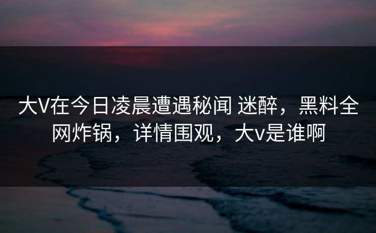 大V在今日凌晨遭遇秘闻 迷醉，黑料全网炸锅，详情围观，大v是谁啊