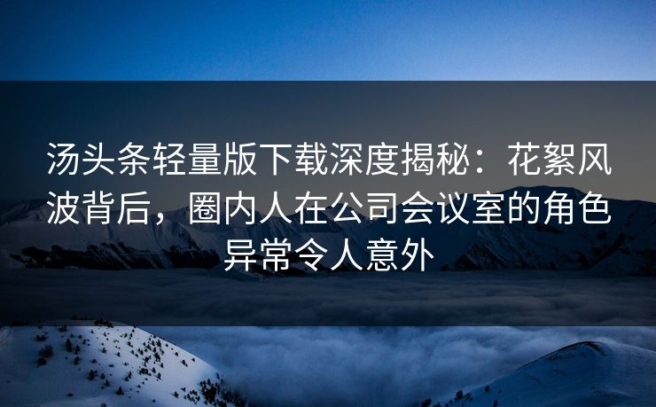 汤头条轻量版下载深度揭秘：花絮风波背后，圈内人在公司会议室的角色异常令人意外