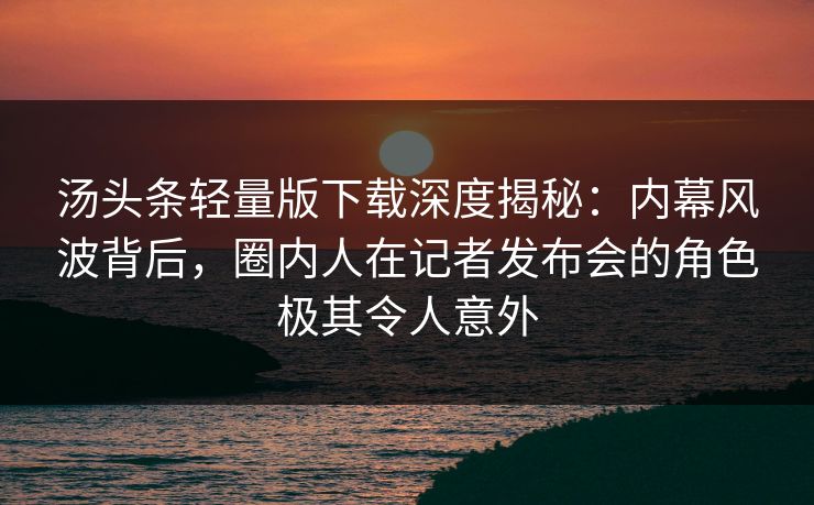 汤头条轻量版下载深度揭秘：内幕风波背后，圈内人在记者发布会的角色极其令人意外